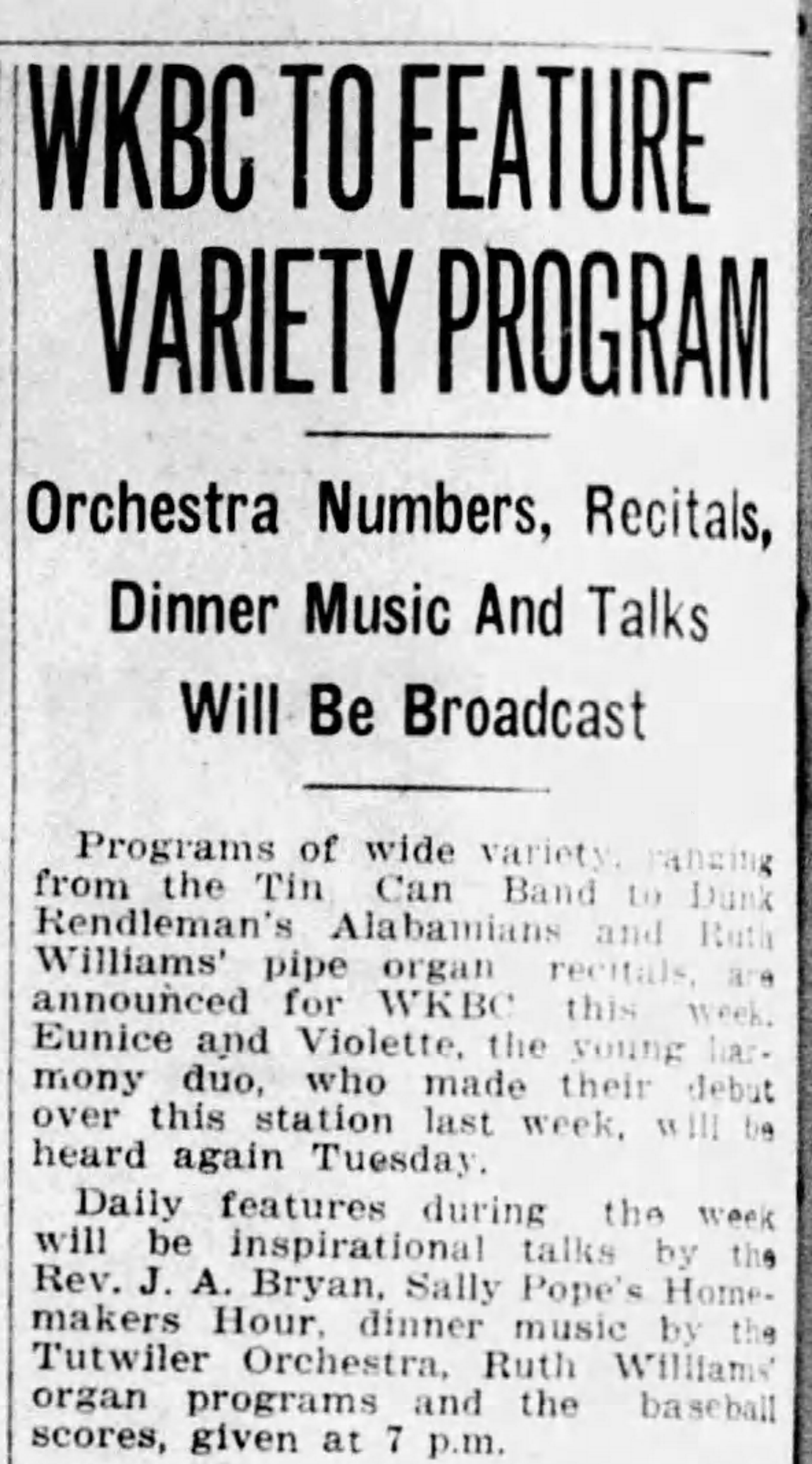 WKBC To Feature Variety Program